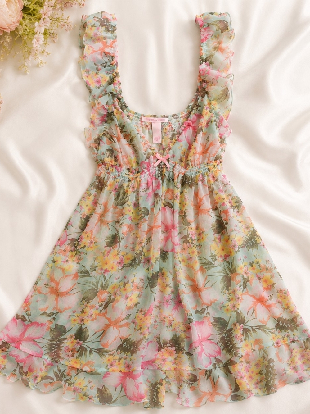 Victoria's Secret Size Small Sheer Floral Babydoll Lingerie Nightie Ruffle